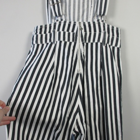 Ochirly Striped Overalls Jumpsuit Women S Black White Wide Leg Goth Grunge 512 - Picture 3 of 12